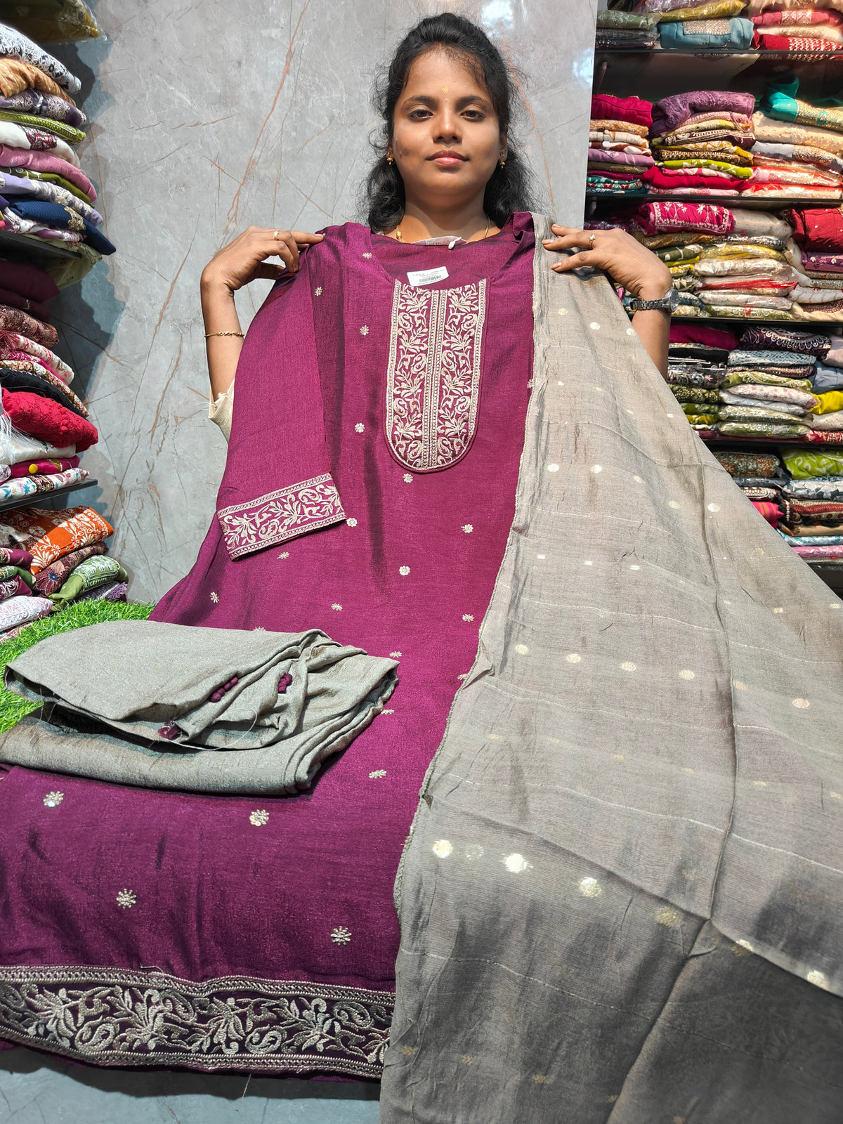 Grand Vichitra Silk Partywear Straight Cut Salwar Set with Lining | Plus Size 3XL to 5XL | PSFS159 | ₹899