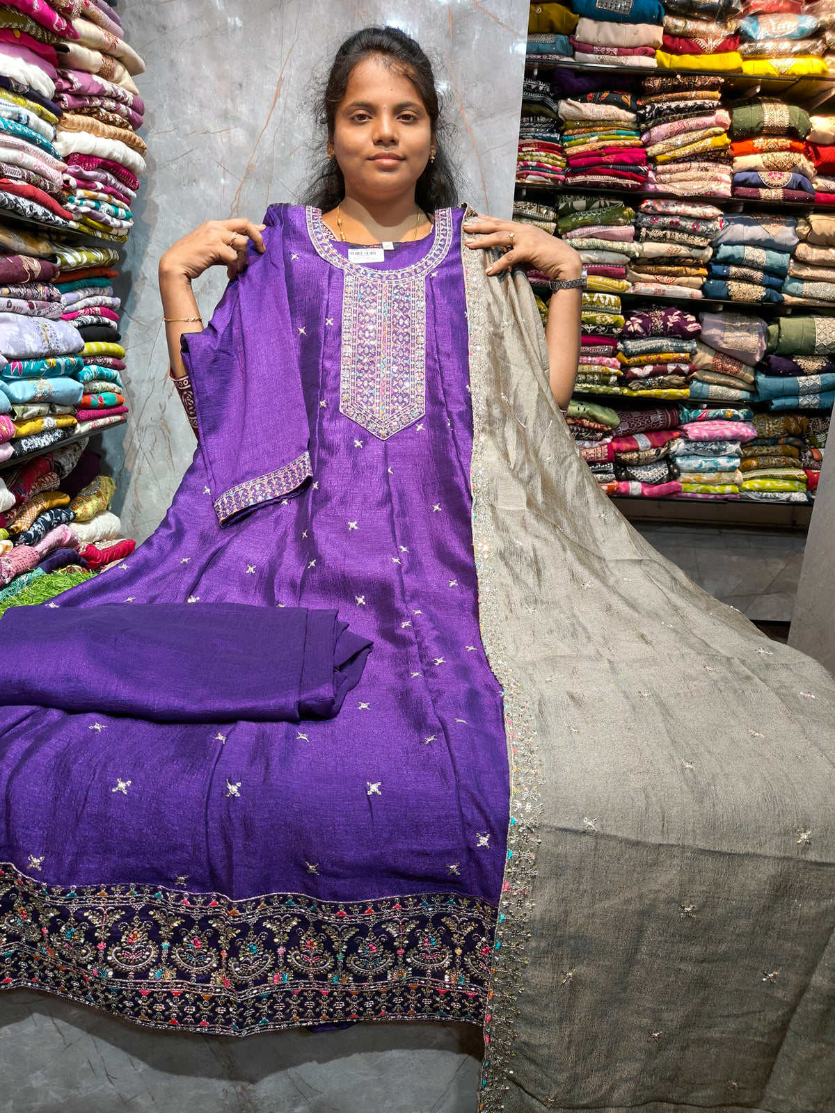 PSFS85 | Vichitra Silk Anarkali | Plus Size 3XL to 5XL | Just ₹1099