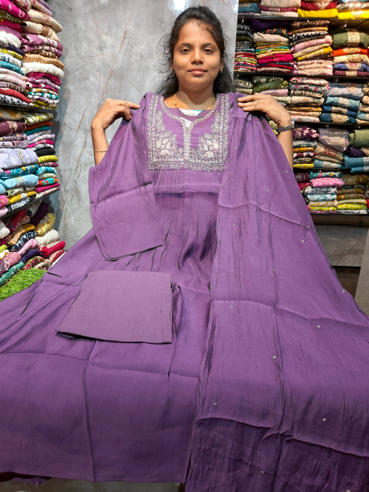 PSFS169 | Handwork Mal Chanderi Silk Anarkali | Plus Size 3XL to 5XL | Just ₹1350