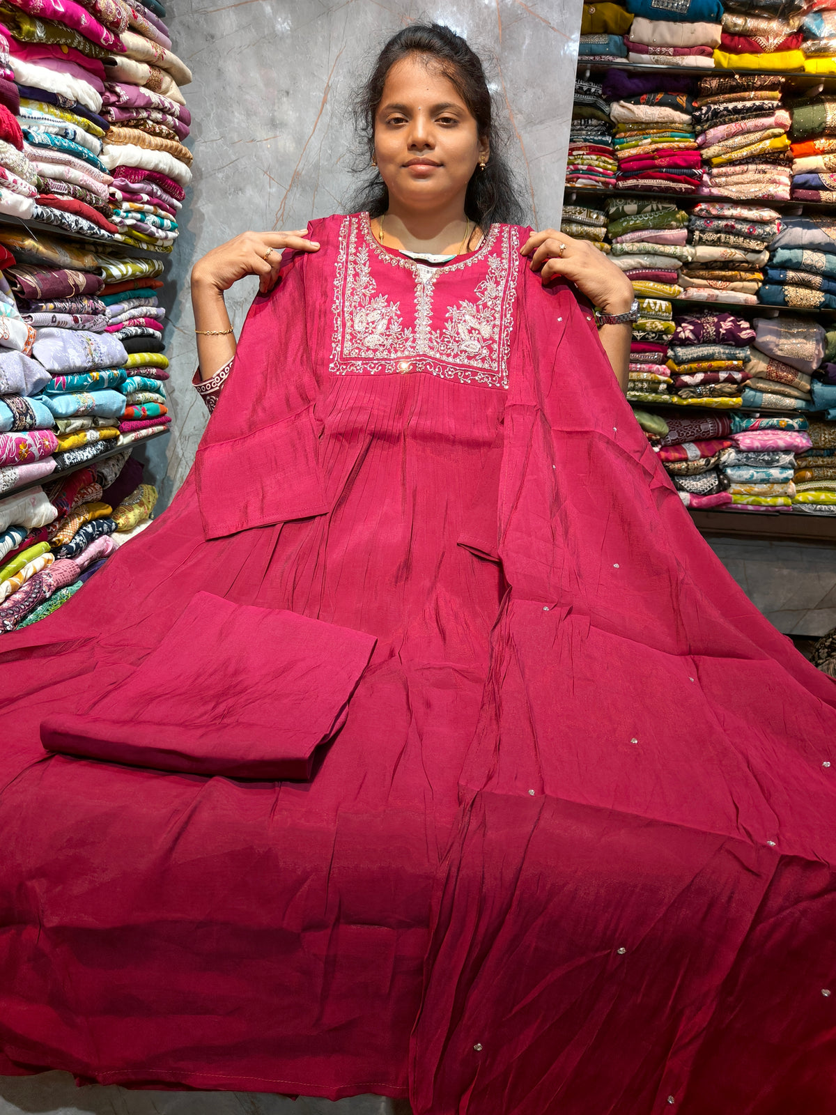 PSFS169 | Handwork Mal Chanderi Silk Anarkali | Plus Size 3XL to 5XL | Just ₹1350