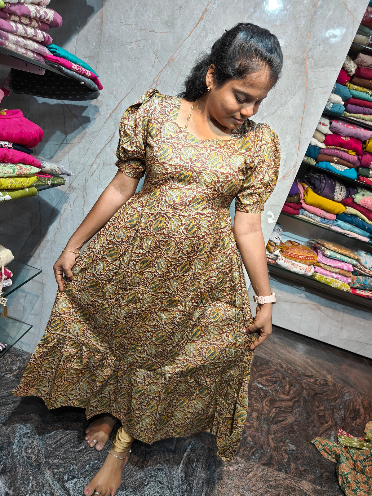 Women’s 2-Tier Puff Sleeve Maxi Dress – Mixed Cotton | M to 4XL