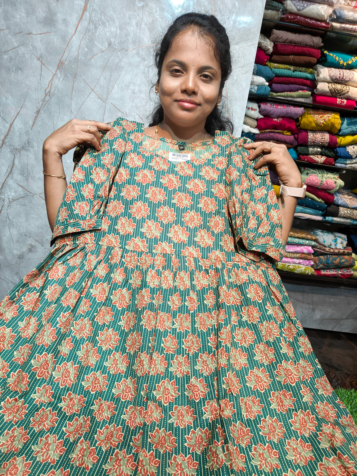 Women’s 2-Tier Puff Sleeve Maxi Dress – Mixed Cotton | M to 4XL