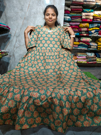 Women’s 2-Tier Puff Sleeve Maxi Dress – Mixed Cotton | M to 4XL