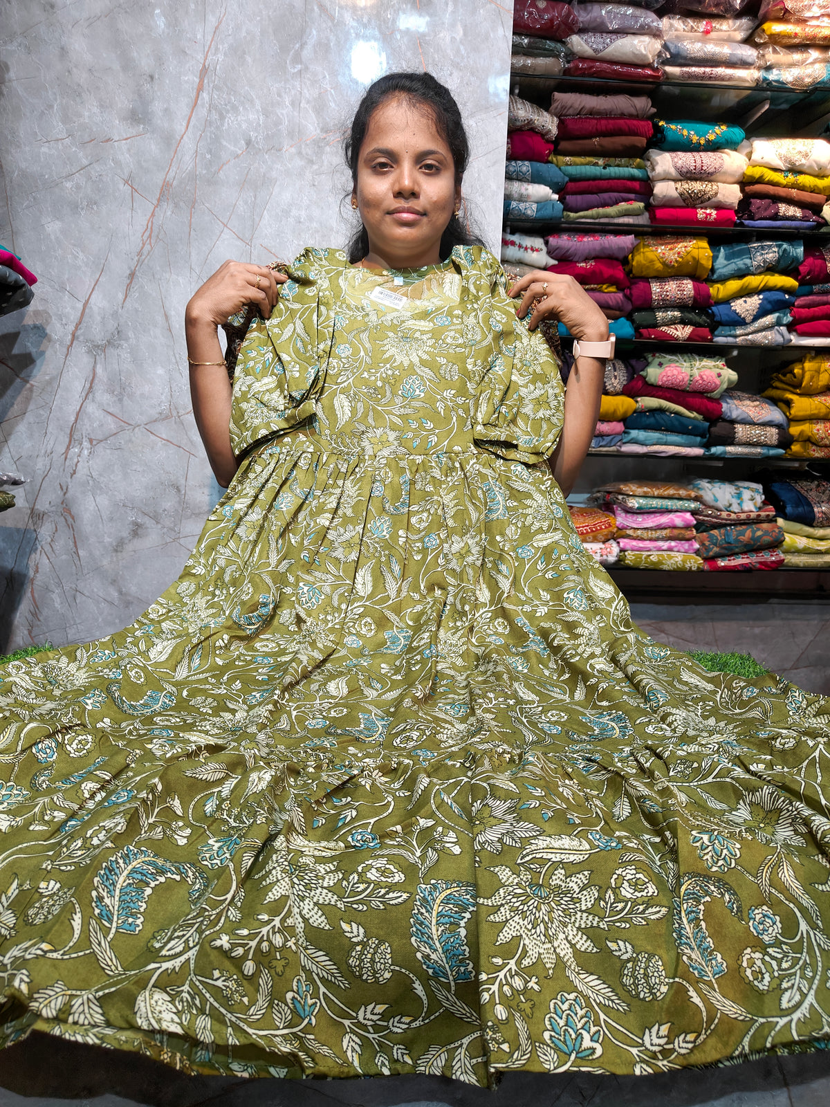Women’s 2-Tier Puff Sleeve Maxi Dress – Mixed Cotton | M to 4XL