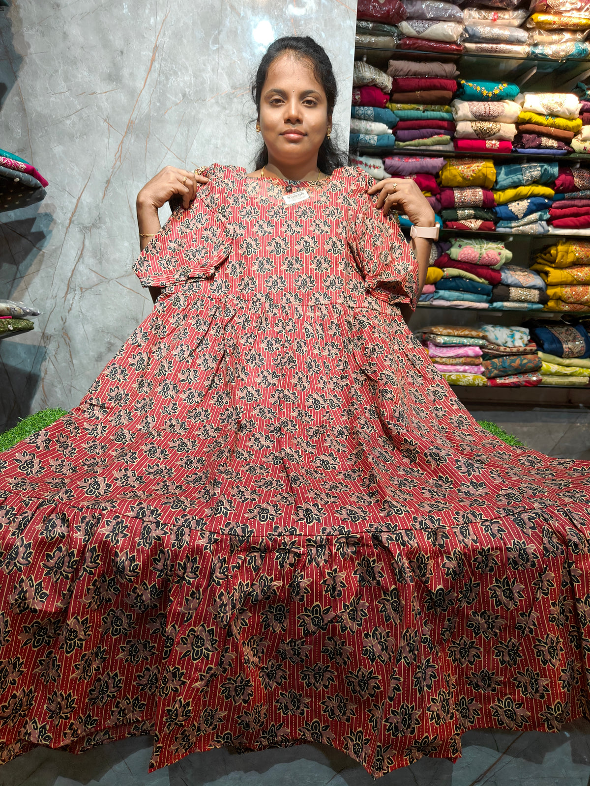 Women’s 2-Tier Puff Sleeve Maxi Dress – Mixed Cotton | M to 4XL