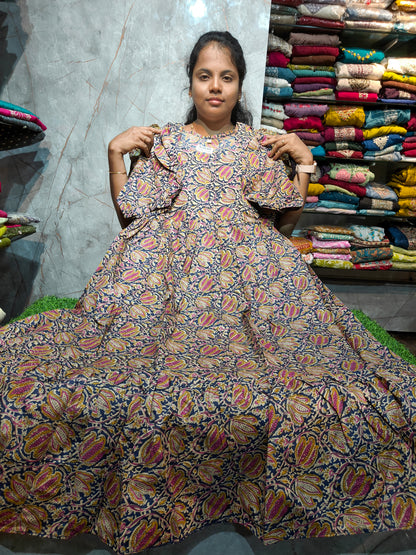 Women’s 2-Tier Puff Sleeve Maxi Dress – Mixed Cotton | M to 4XL