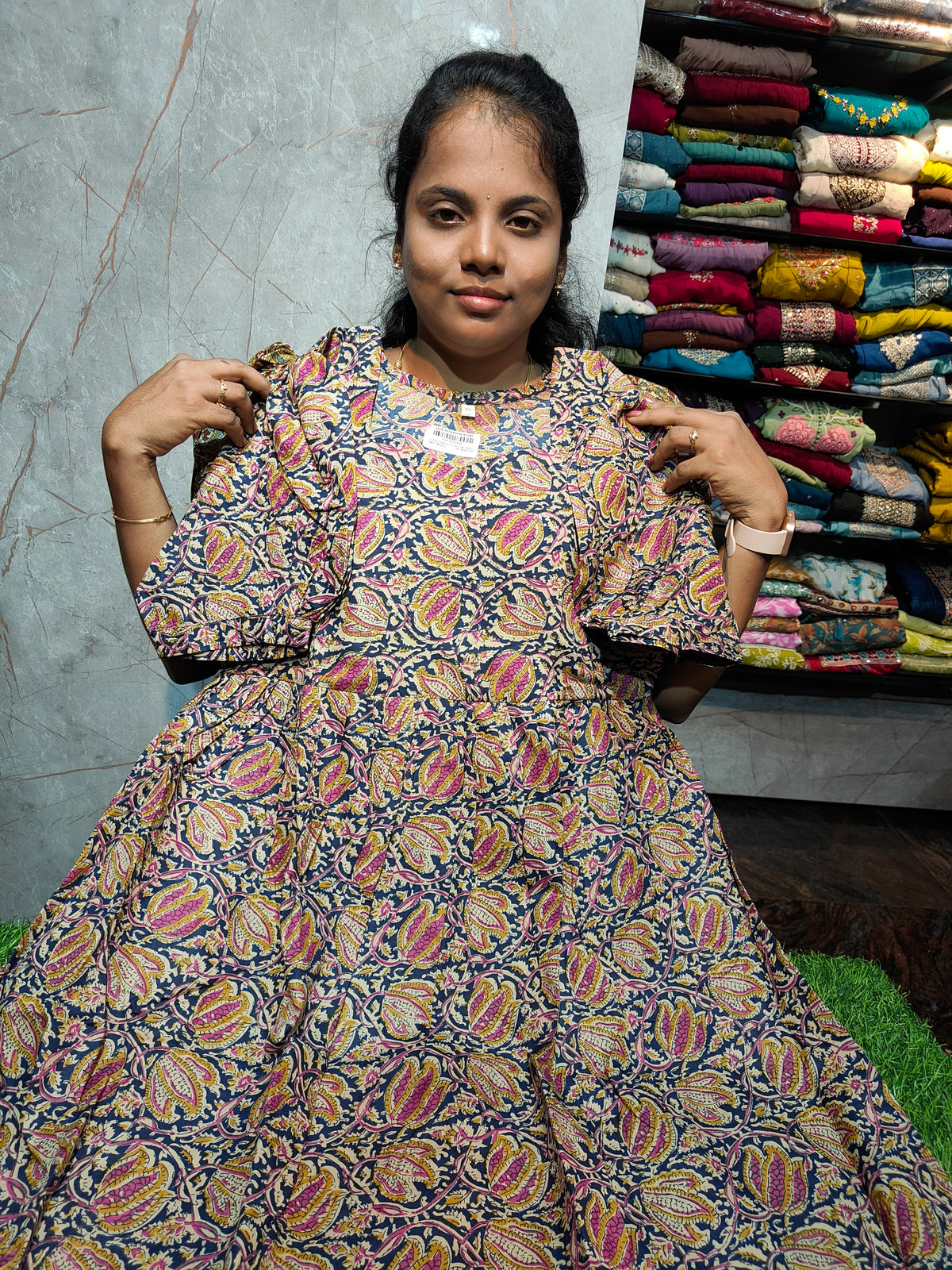Women’s 2-Tier Puff Sleeve Maxi Dress – Mixed Cotton | M to 4XL