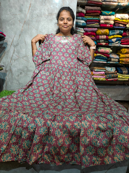 Women’s 2-Tier Puff Sleeve Maxi Dress – Mixed Cotton | M to 4XL