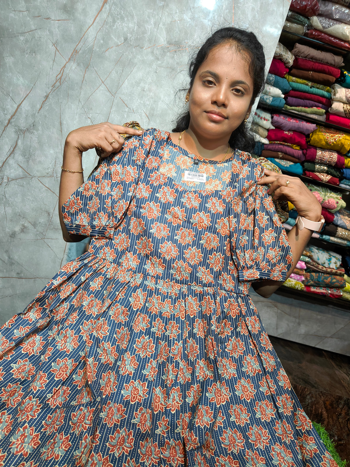 Women’s 2-Tier Puff Sleeve Maxi Dress – Mixed Cotton | M to 4XL